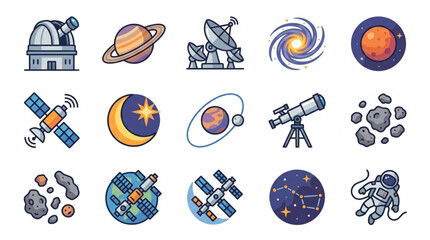 Collection of Space and Astronomy Icons and Illustrations. © Dersa