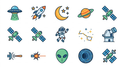 Collection of Space and Astronomy Icons and Illustrations. © Dersa
