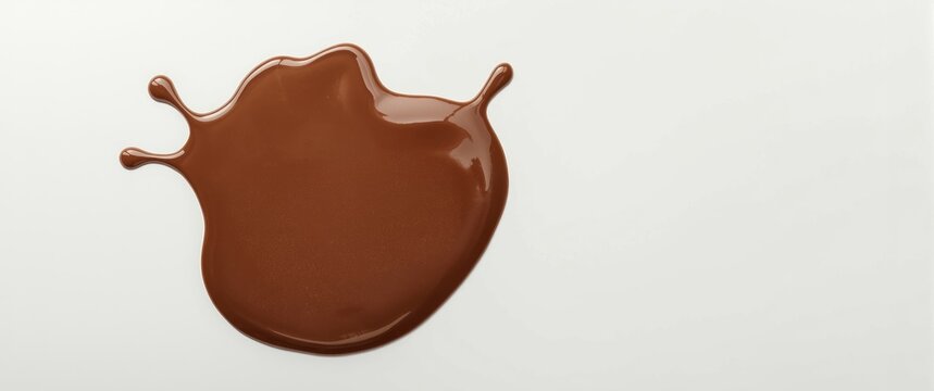 Chocolate milk spill creating irregular puddle on flat background from top angle with copy space