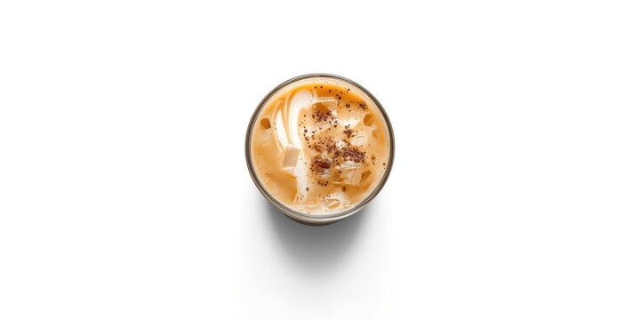 Chilled latte beverage on a stark white background accompanied by clipping path