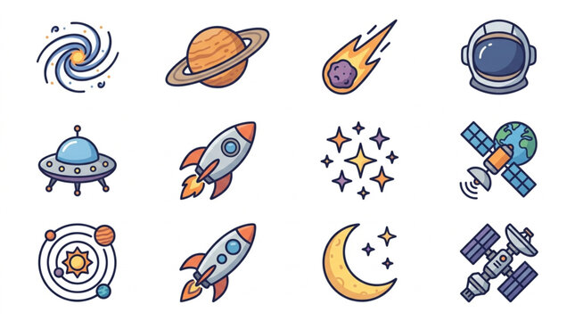 Collection of Space and Astronomy Icons and Symbols.