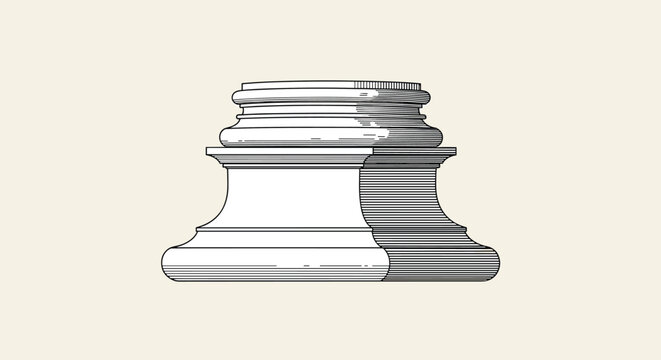 Classical architectural column base design element features elegant moldings and a solid pedestal in this vintage engraving.