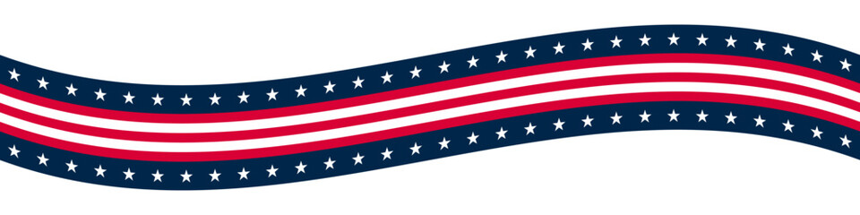 Fototapeta premium Stars and Stripes Ribbon American Flag Background. USA Celebration banner background with Flag of America Decoration for 4th of July Independence Day, Presidents Day, Labor Day. Vector Illustration