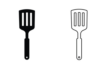 Minimalist kitchen spatula vector icons, black solid and outline flipper symbols, professional culinary tool set for cooking apps and restaurant menus © Najma