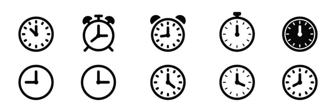 Clock and timer icons alarm schedule timers countdown stopwatch time management business counter symbol vector illustration
