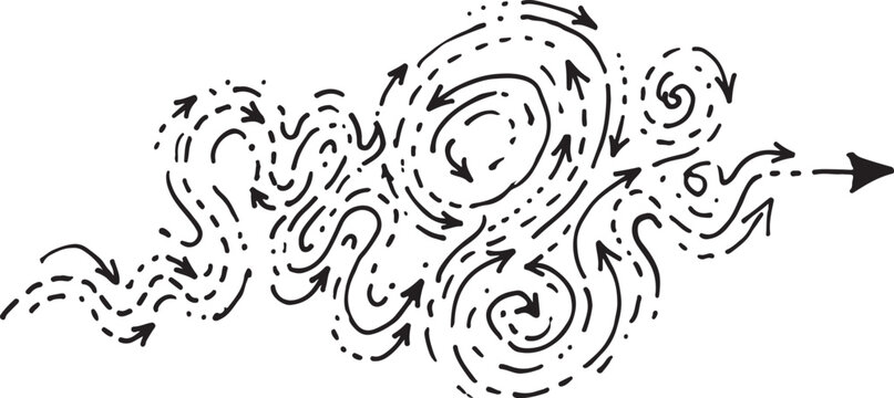 Huge collection of hand drawn swirly arrows and spiral doodles in a sketchy line art style useful for directional cues