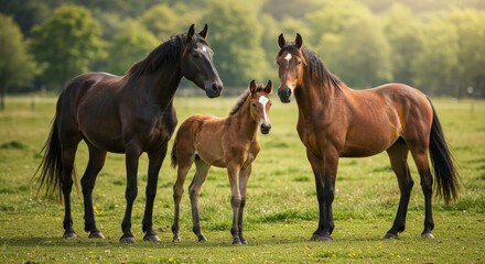 Obraz premium Three horses standing in field.