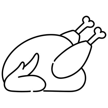 Roasted turkey meat vector line icon
