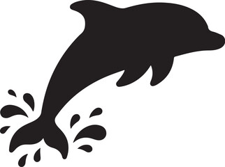 Black silhouette of a dolphin jumping out of water isolated on white background © RahimaAkther