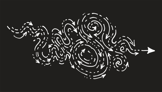 Huge collection of hand drawn swirly arrows and spiral doodles in a sketchy line art style useful for directional cues