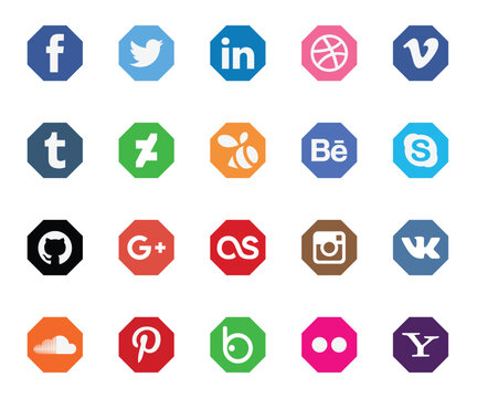 A grid of various social media application logos displayed on a clean white backdrop. This diverse collection is ideal for website design, digital marketing, and social media promotion.