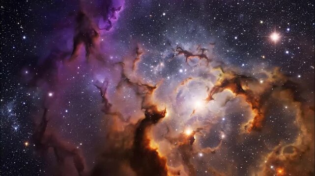 Vivid footage of a stunning galaxy in deep space with vibrant colors glowing stars cosmic dust clouds and a mesmerizing nebula backdrop captured with high clarity and dynamic