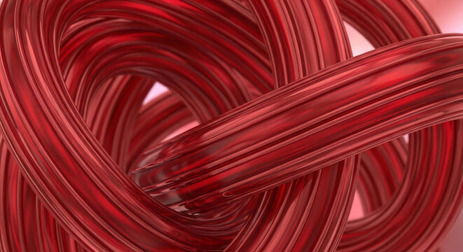 Abstract 3D Red Twisted Metallic Tubes Background