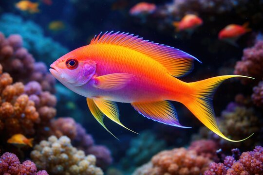Lyretail anthias fish displaying vivid colors in marine habitat