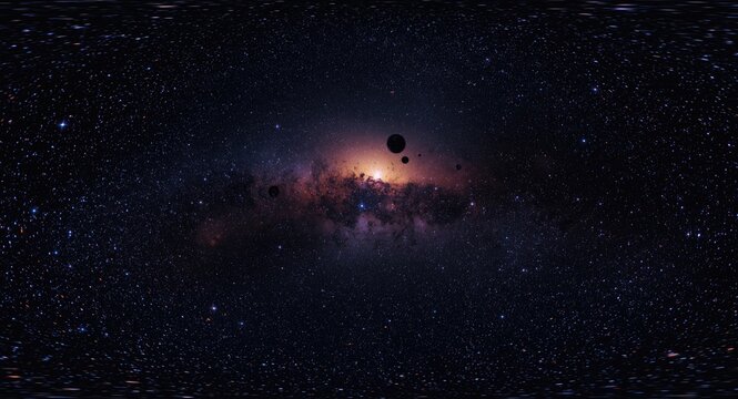 360 degree spherical panorama of a star filled space nebula with a virtual reality environment and HDRI mapping
