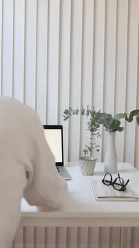 Professional Woman Using Laptop in Minimalist Workspace