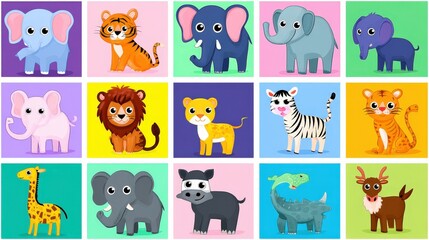 Fototapeta premium Colorful Cartoon Animals Collection for Kids and Educational Material