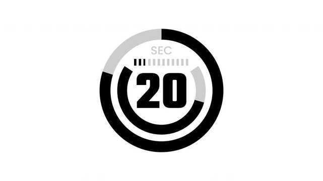 Countdown 25 second with circle, countdown 25 to 0. 4k video.