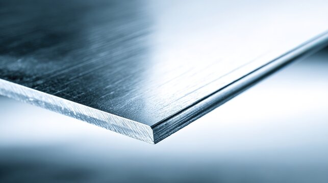 mirror. A thick steel plate with a mirror-like cut surface, metallic texture. safety posters, maintenance manuals, designed for industrial assembly lines and welding operations, used by engineers.
