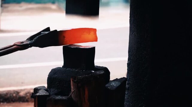 Forging steel with machines in factory	
