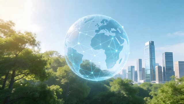 Globe with city and trees