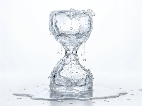 Hourglass shape made of splashing water with high speed hourglass transparent metaphor