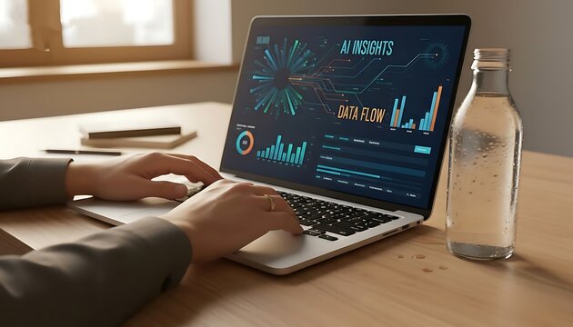 Futuristic AI Analytics Interface for Business Intelligence and Data Analysis