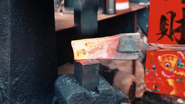 Forging steel with machines in factory	
