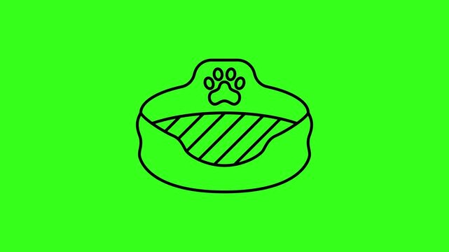 Animated dog bed line icon drawing itself on a green screen background for pet care motion graphic use