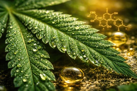 Green cannabis leaf texture on macro background illustrating cannabinoid rich formula for oils