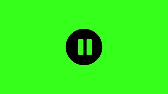 Animated media pause button icon on a green screen background for user interface