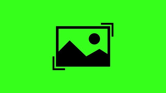 Loopable black silhouette of a photo icon on green screen background