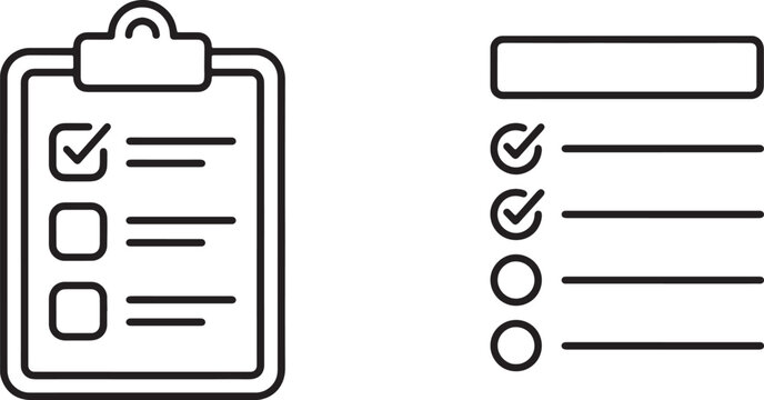 Art & Illustration, Survey inspection evaluation checklist board and vertical progress list tracking outline vector icons