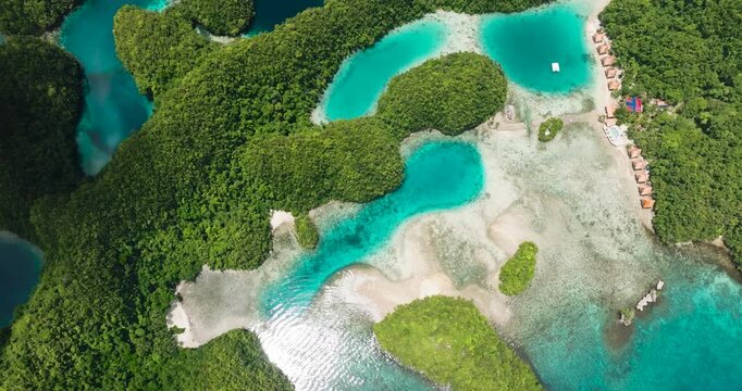 Aerial view of beach in Tropical Island. Bucas Grande. Surigao del Norte. Mindanao, Philippines.