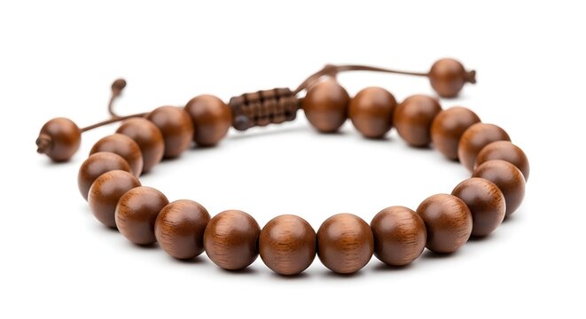 Brown wooden beaded bracelet on white background