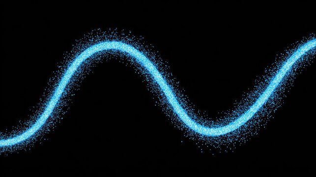 Illuminated blue particle stream follows a flowing sinusoidal path across a dark background