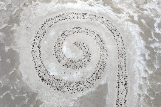Topdown of formed rocks on the beach