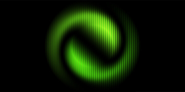 A blurry logo and ball with a green and acid yellow gradient for a tech sphere or future background with a halo..