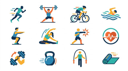 Fototapeta premium Collection of diverse fitness and sports activity icons.