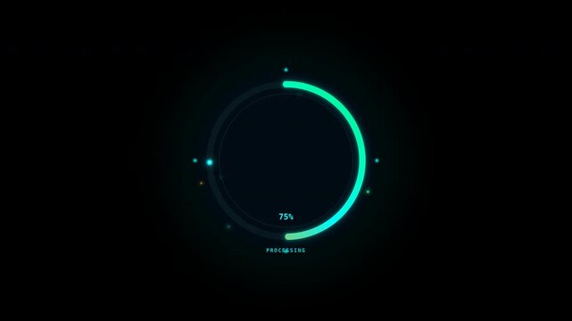 Neon green loading circle symbolizes system progress. Ideal for technology, software, web design, loading screen concepts. Perfect for digital projects.