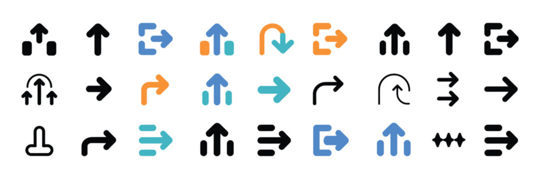 Multi direction arrows icons minimalist split arrows multiple paths choices decision making navigation route symbol vector illustration