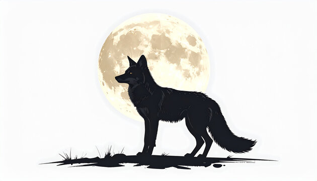 Silhouette of wolf and full moon