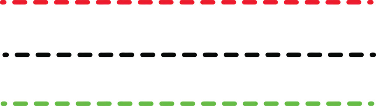 dotted lines in red black and green on white background
