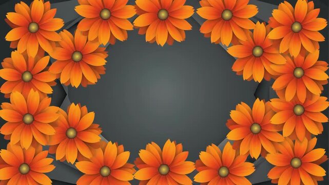 Beautiful Orange Flowers Bordering Dark Textured Background.