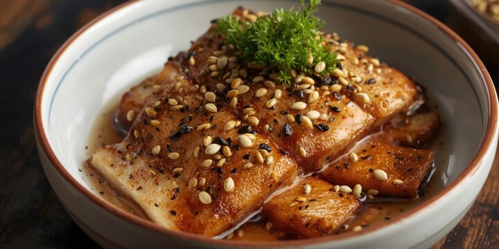 Authentic Japanese marinated mackerel with sesame seeds and mirin for health