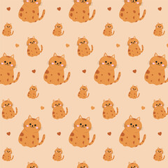 Obraz premium Cute seamless pattern with cats and hearts.Pet, animal repeat pattern isolated on beige background.Vector graphic illustration wallpaper.