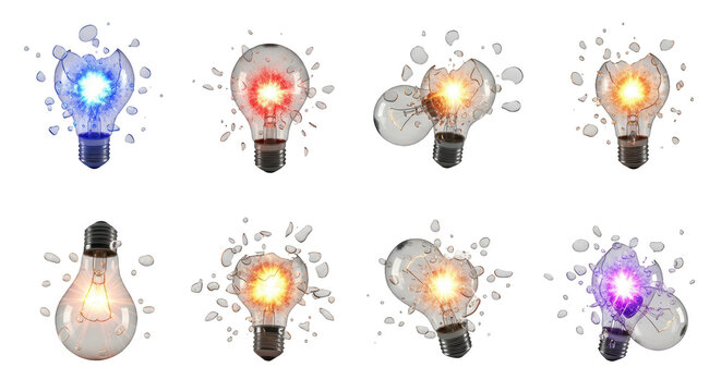 exploding light bulbs colorful broken glass fragments isolated white background concept art for creativity  innovation