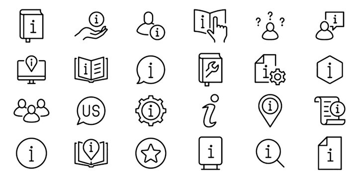 Information Line Icon Set, Guide Manual Tutorial Vector Transparent Background