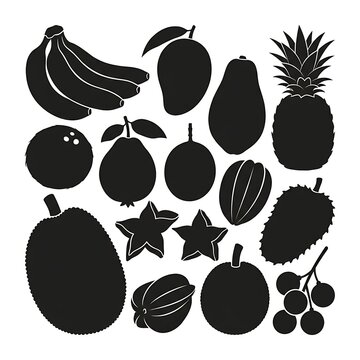 Variety of Fruit Silhouettes Collection.