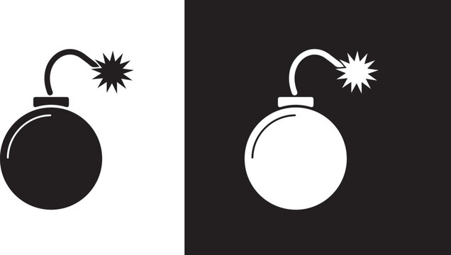 Cartoon bomb icon with lit fuse exploding or about to explode danger symbol simple  art vector graphic